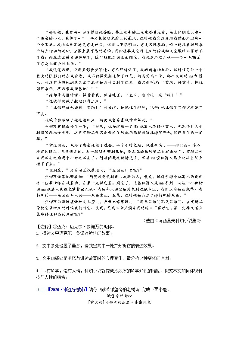 文学作品阅读（一）（中考语文专题复习训练卷，附答案）02