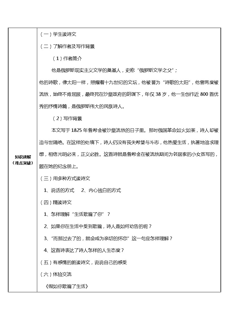 《假如生活欺骗了你》教研组备课教学设计02