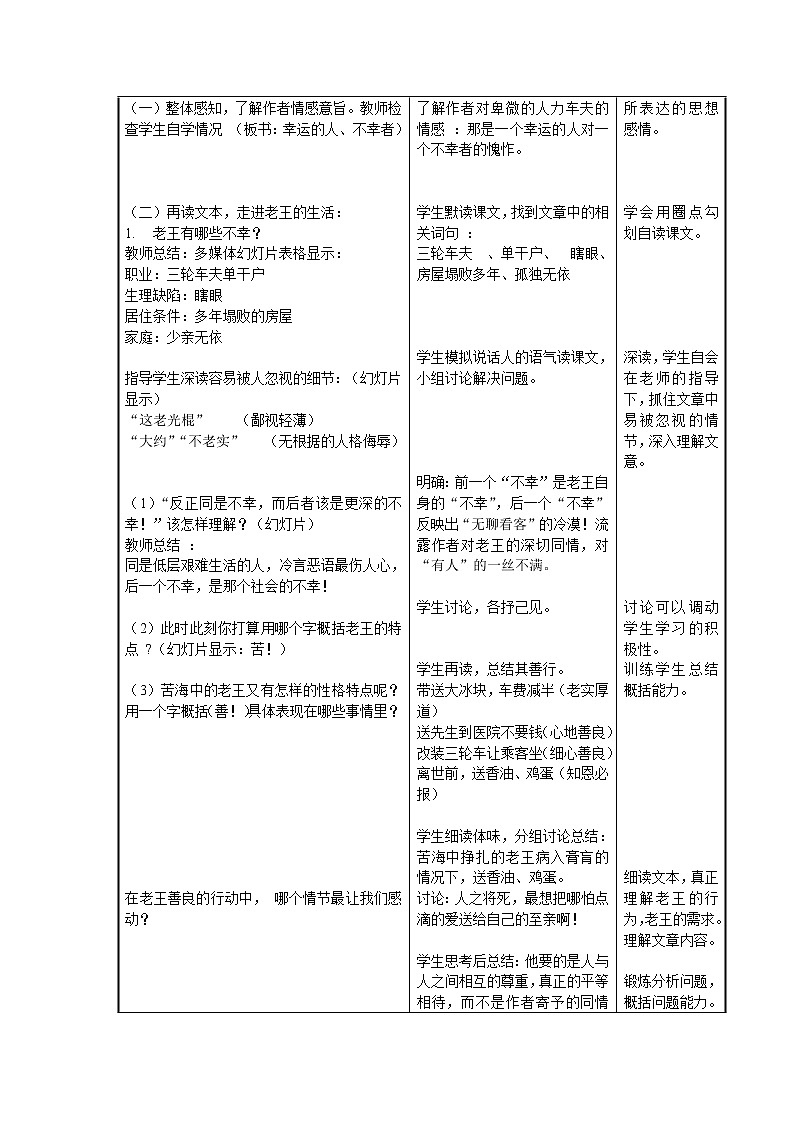 《老王》表格式教学设计03