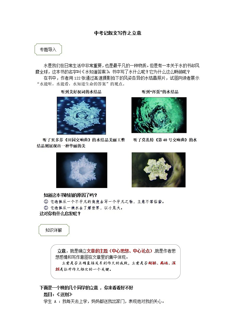 2021年中考语文热点专题记叙文写作之立意 教学案（知识点详解+训练）01