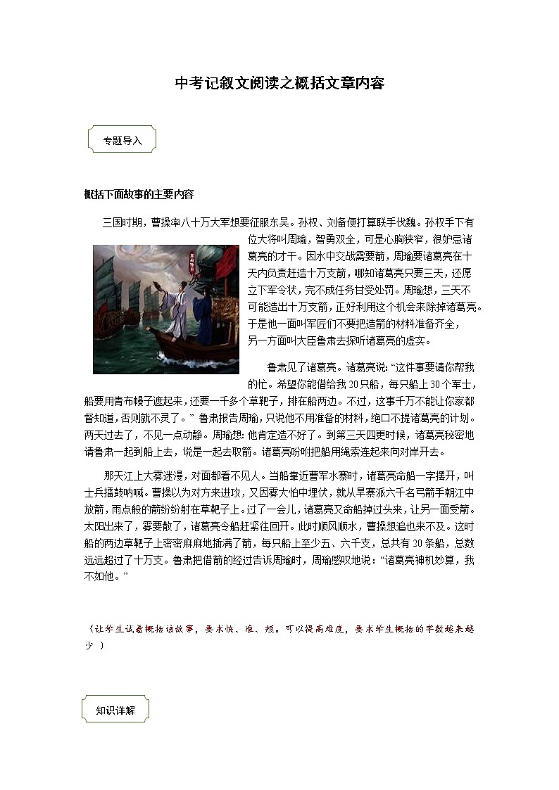 2021年中考语文热点专题记叙文阅读之概括主要内容（知识点梳理+练习）01