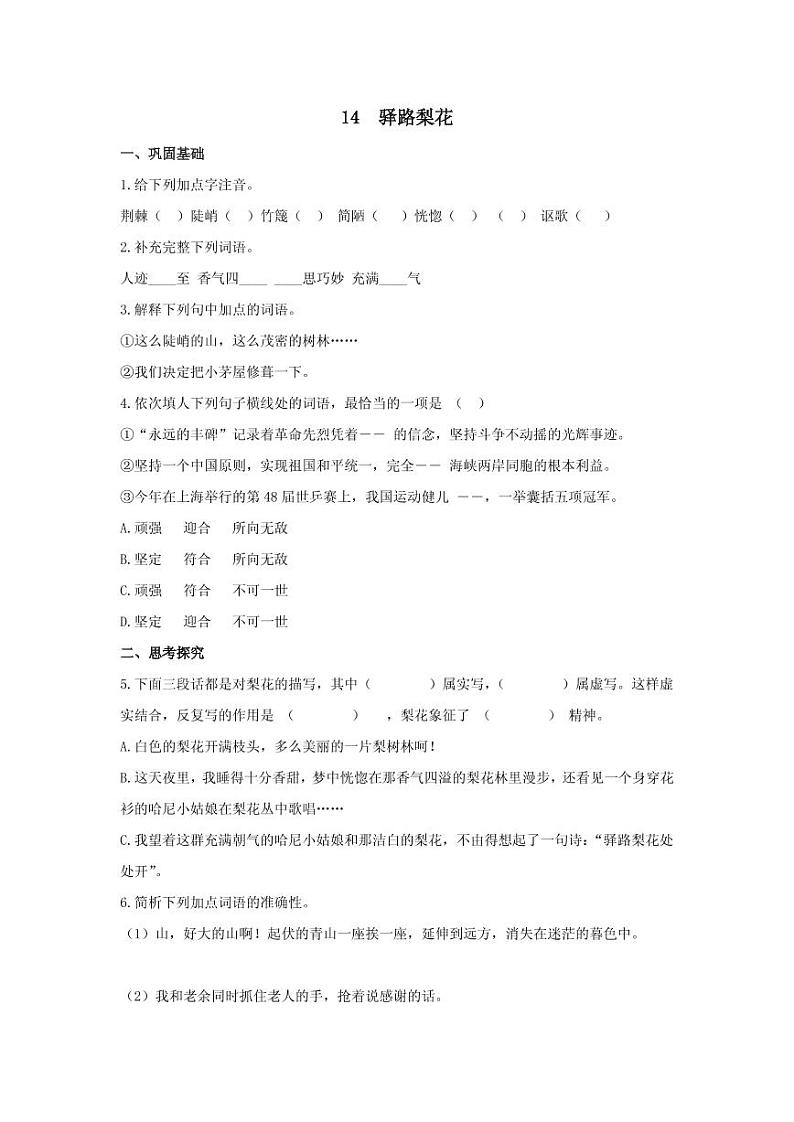 《驿路梨花》分层作业含答案 练习01