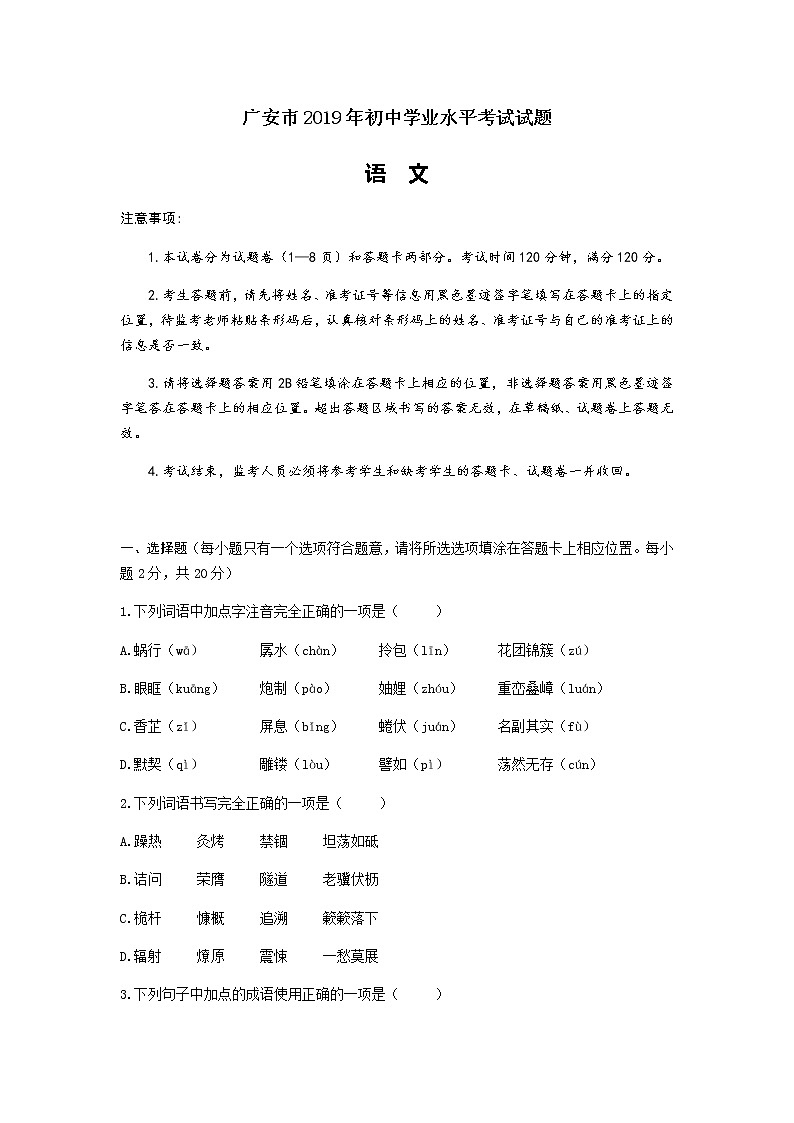 038—2019年四川省广安市中考语文试题（word版，含答案）01