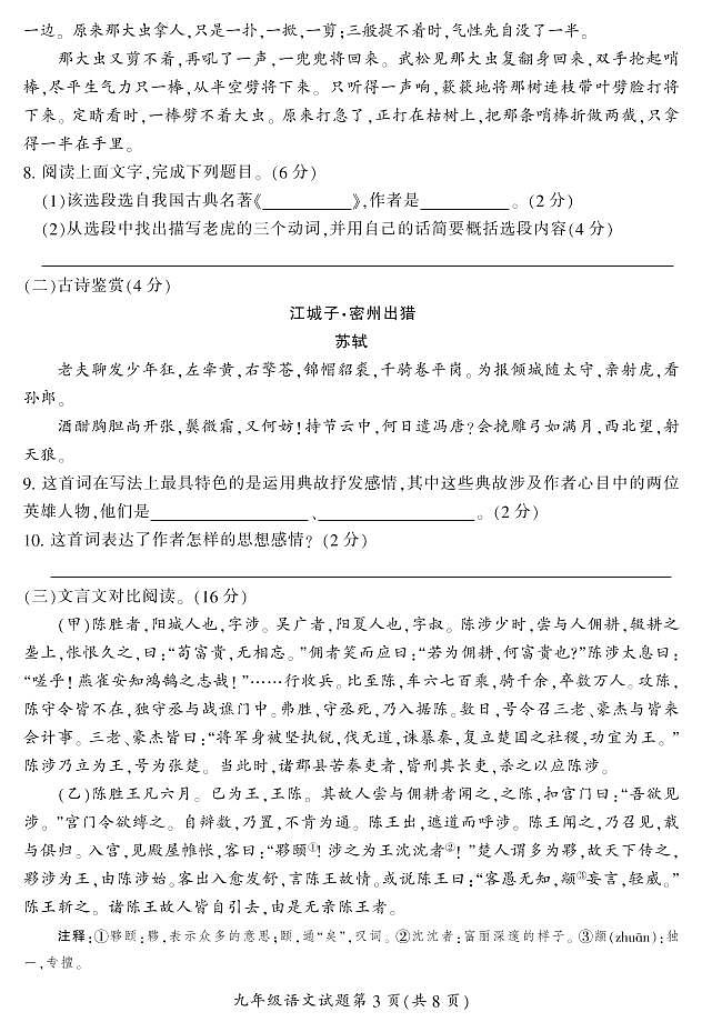 湖南省郴州市208届九年级上学期学科教学状况抽测语文试题（PDF版）第3页