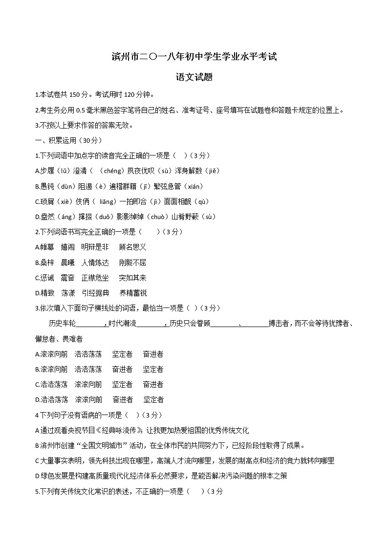山东省滨州市2018年中考语文试题（Word版，含答案）.01