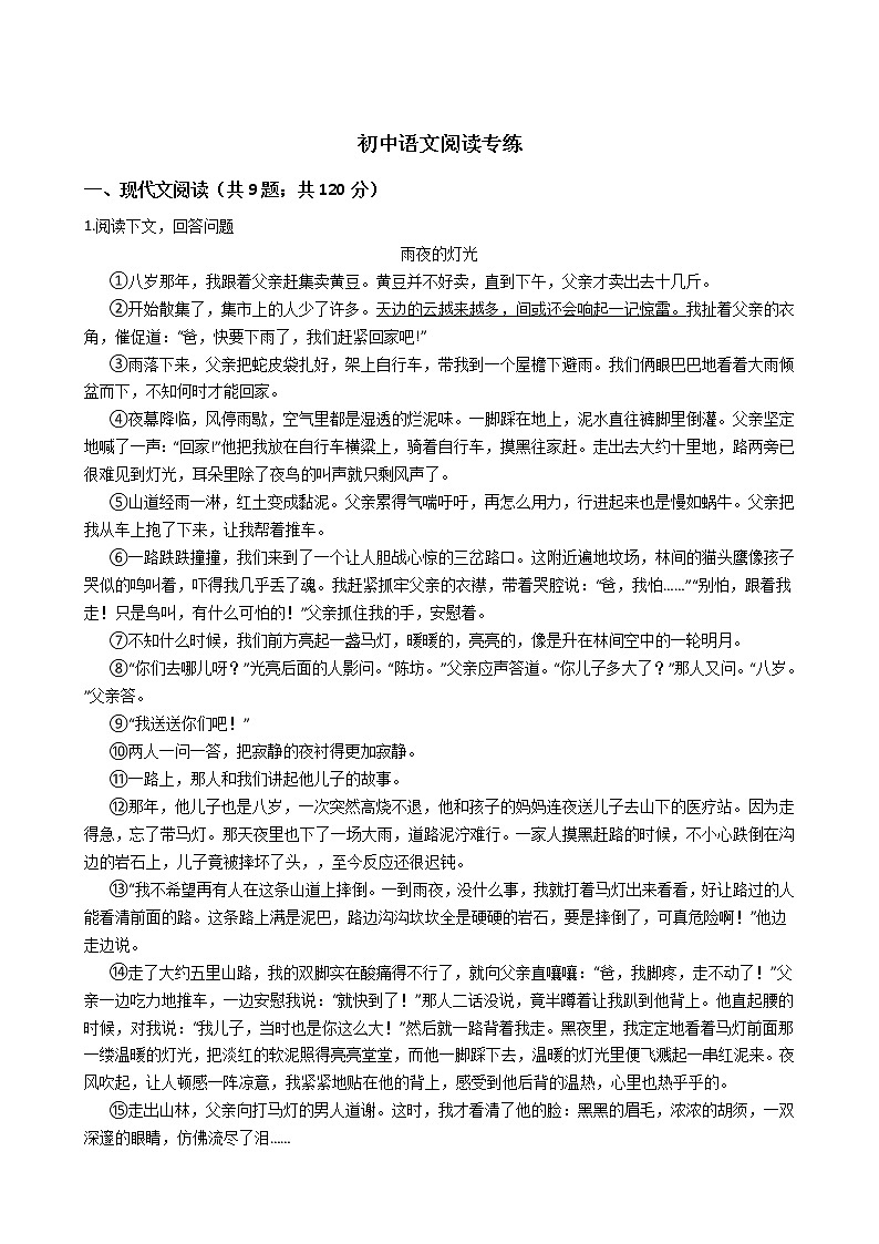 初中语文阅读专练第1页