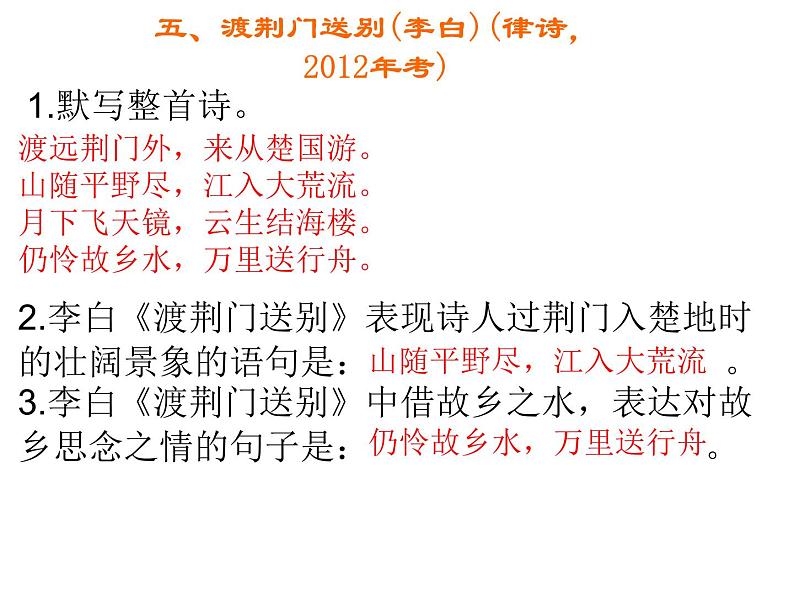 2018年中考语文总复习古诗文全解全练教师课件：八年级上册古诗文默写 （共19张PPT）07