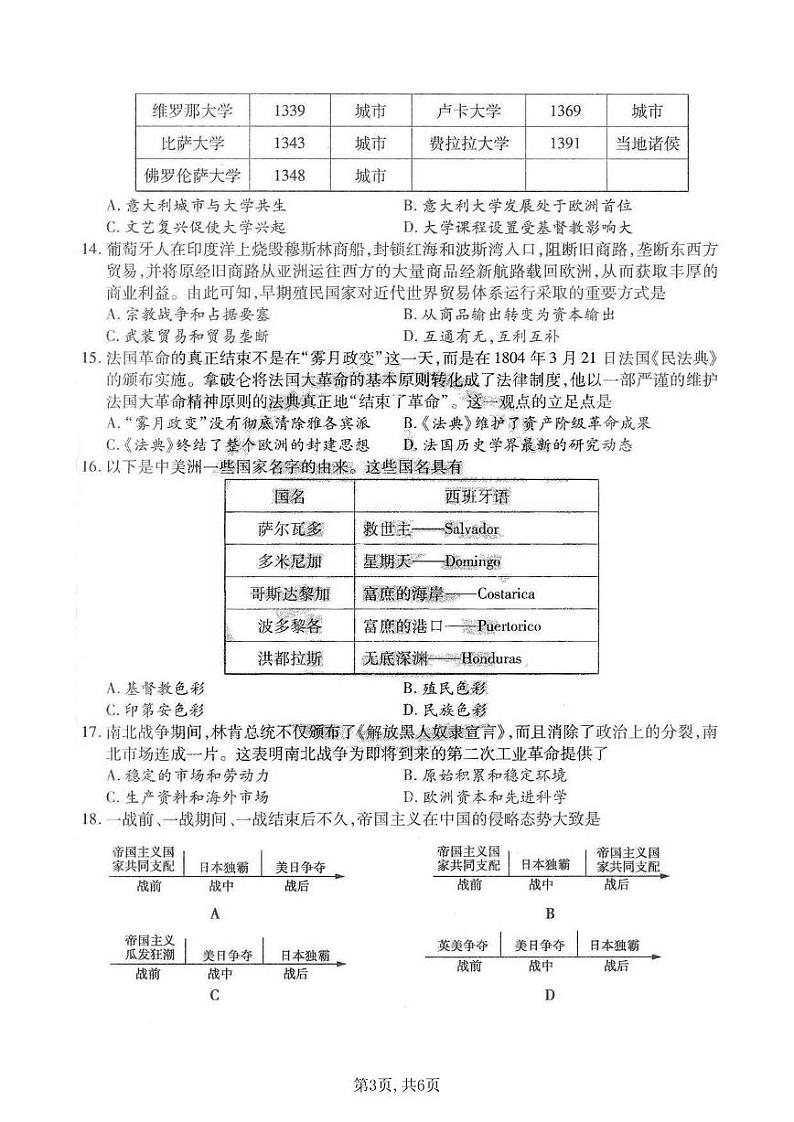 中考历史2021年河南省重点中学模拟（一）试卷03