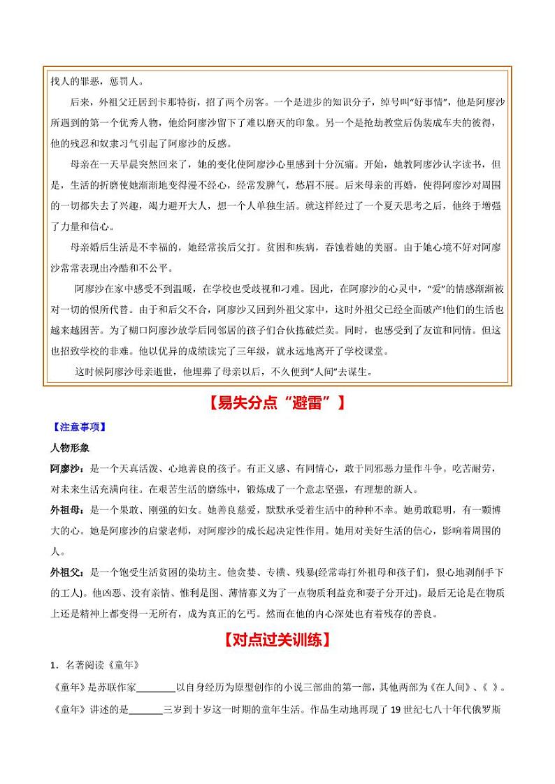 中考语文名著阅读重点篇目提升复习《童年》第2页