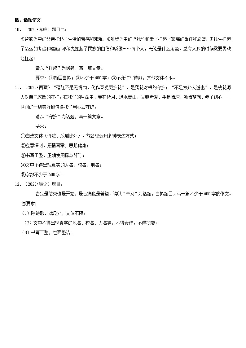 2021年中考语文二轮复习核心考点必刷题 专题19 命题、半命题、材料、话题作文（含答案）03