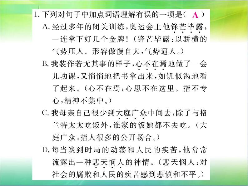 【新人教版】七年级语文下册专题复习二：词语运用课件02
