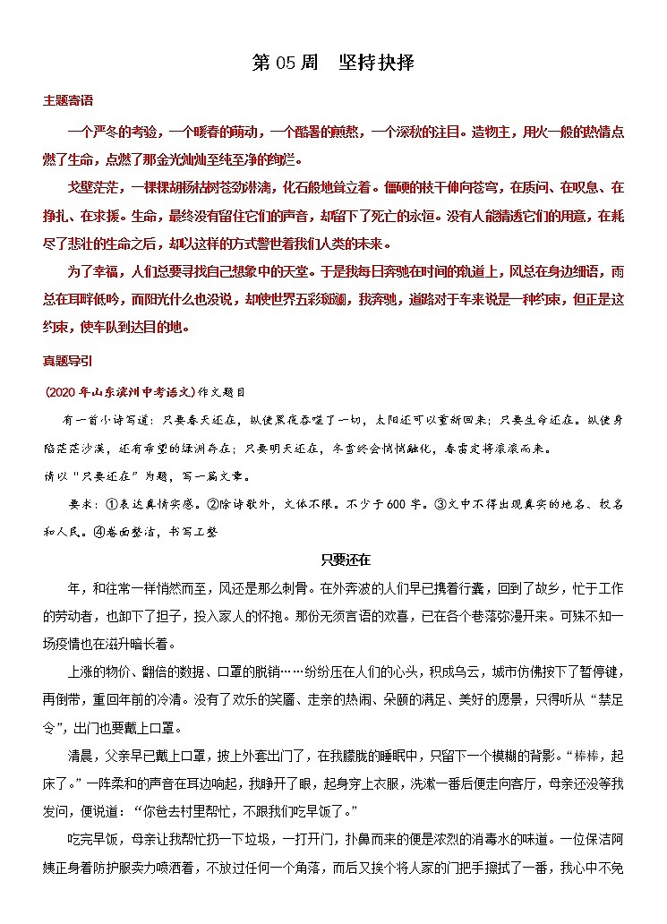 专题05  坚持抉择-冲刺2021年中考作文满分之美文必备 素材01