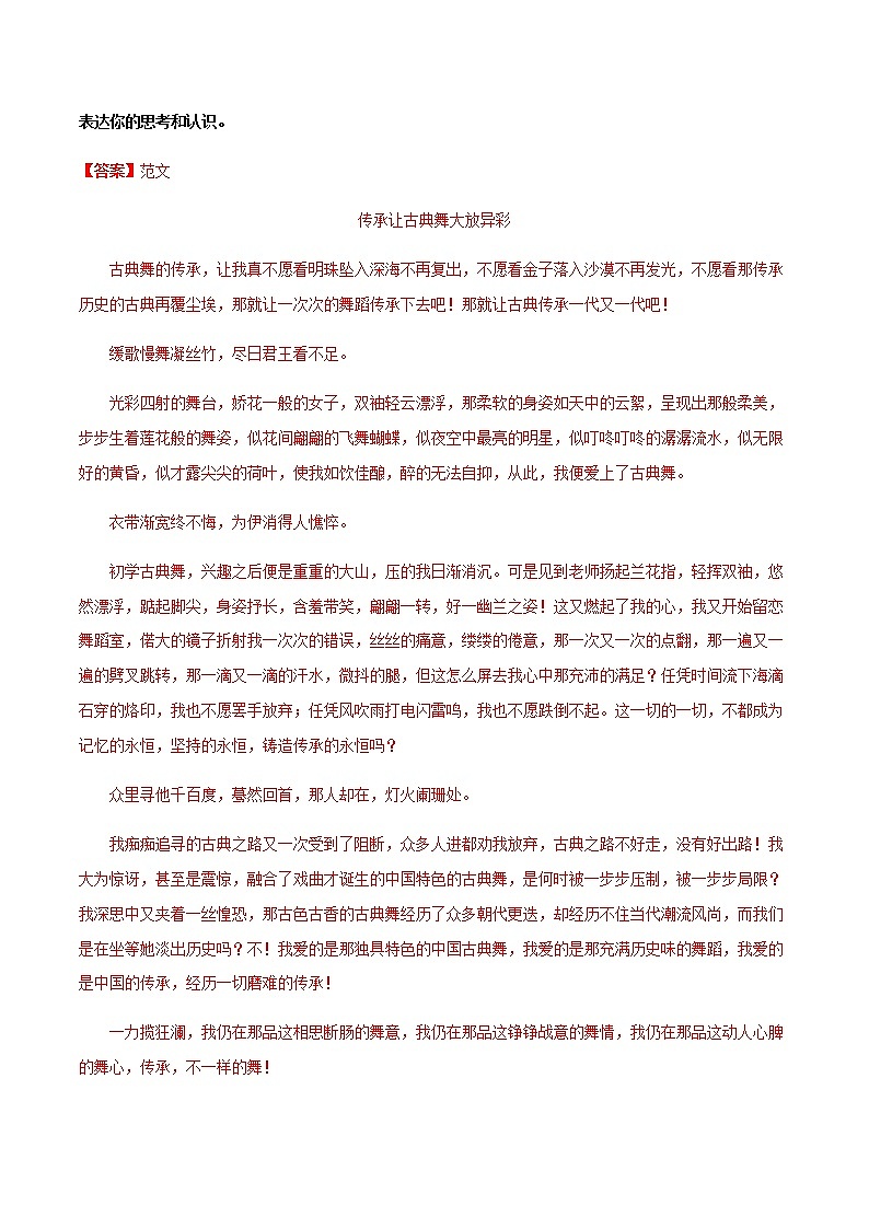 主题词09 文化传承【决胜中考】备战2021年中考语文作文主题训练03