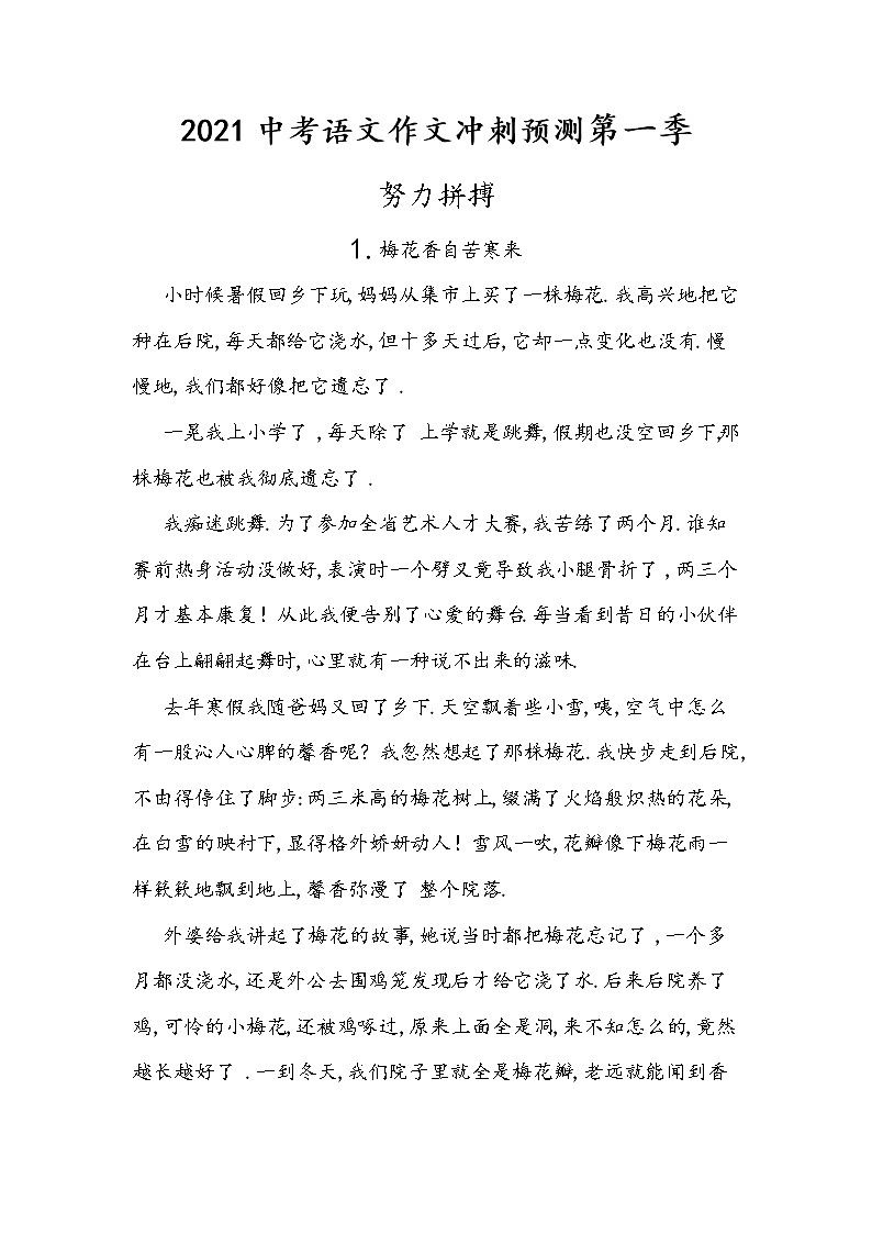 2021中考语文作文冲刺预测专题2.长风破浪01