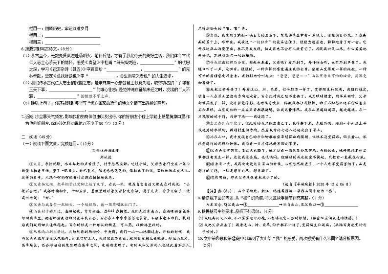 甘肃省定西市2020—2021学年九年级下学期期中考试语文试题（word版 含答案）02