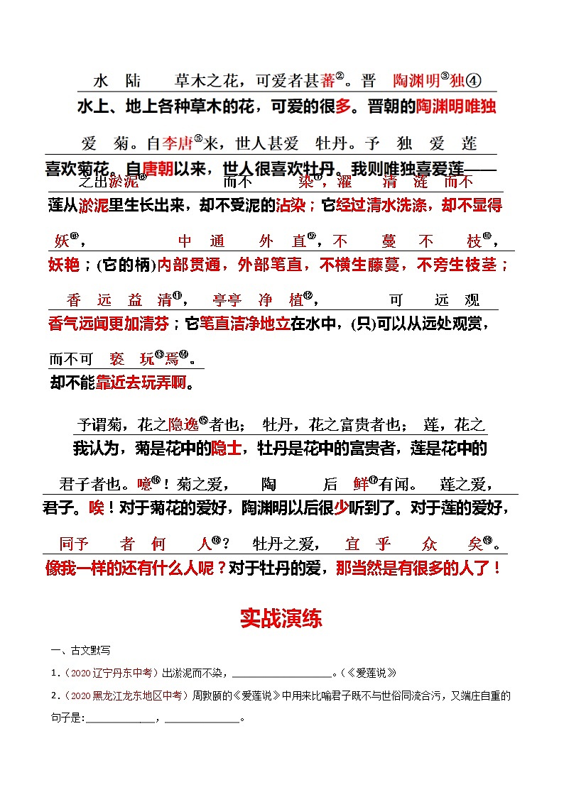 2021年中考语文课内文言文《爱莲说》知识梳理及练习（含答案）02