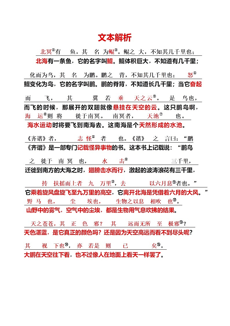 2021年中考语文课内文言文《庄子二则——北冥有鱼》知识梳理及练习（含答案）第2页
