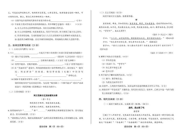 2020年海南省中考语文试卷附真卷答案解析02
