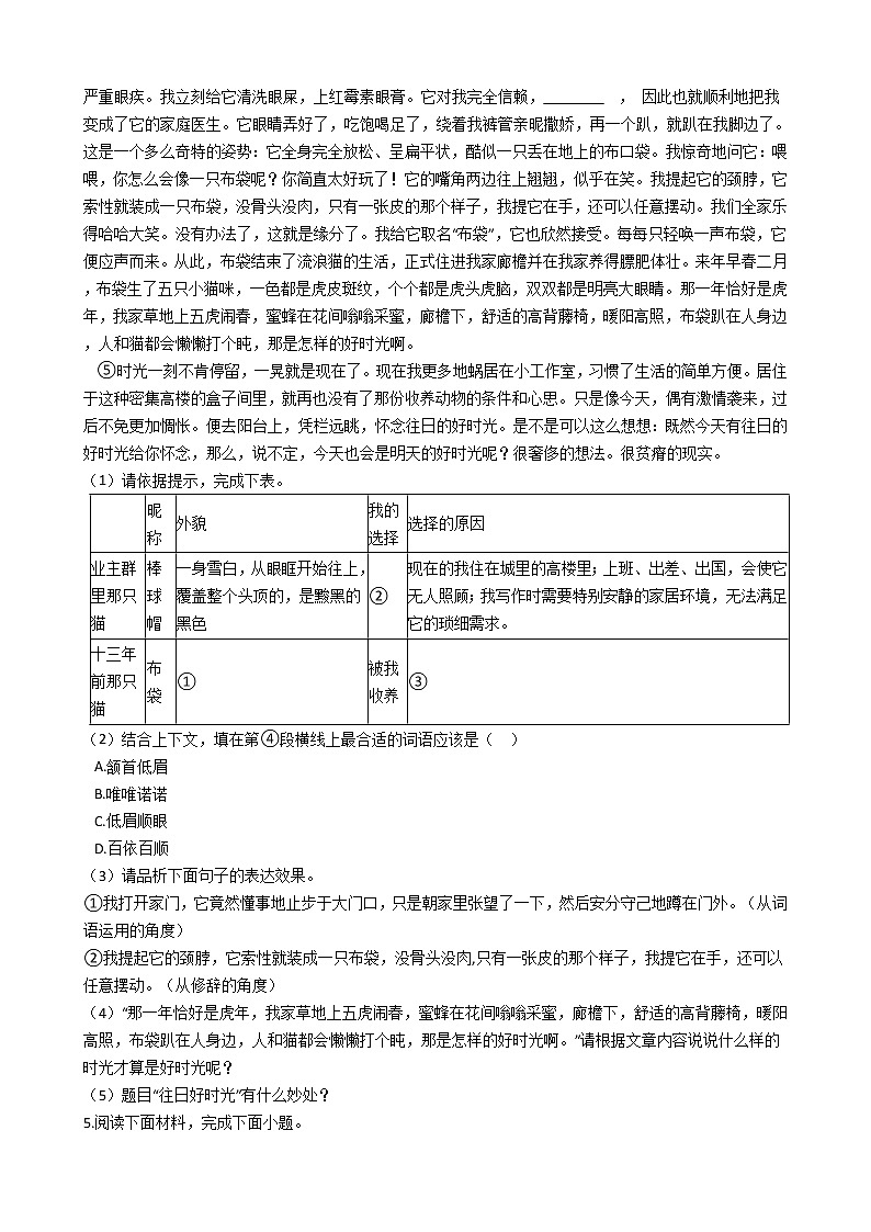 安徽省合肥市2021年重点初中语文中考三模试卷附答案03