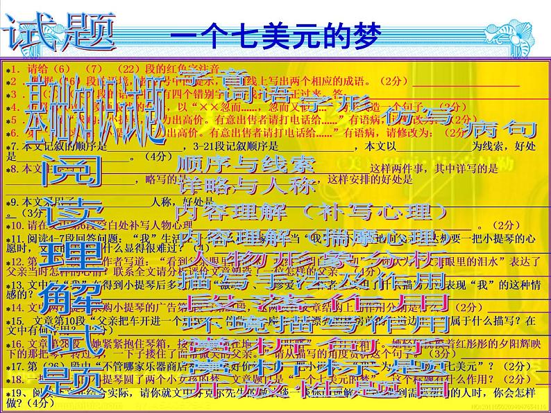 1现代文阅读——记叙文（七美元的梦） 基础知识 课件02