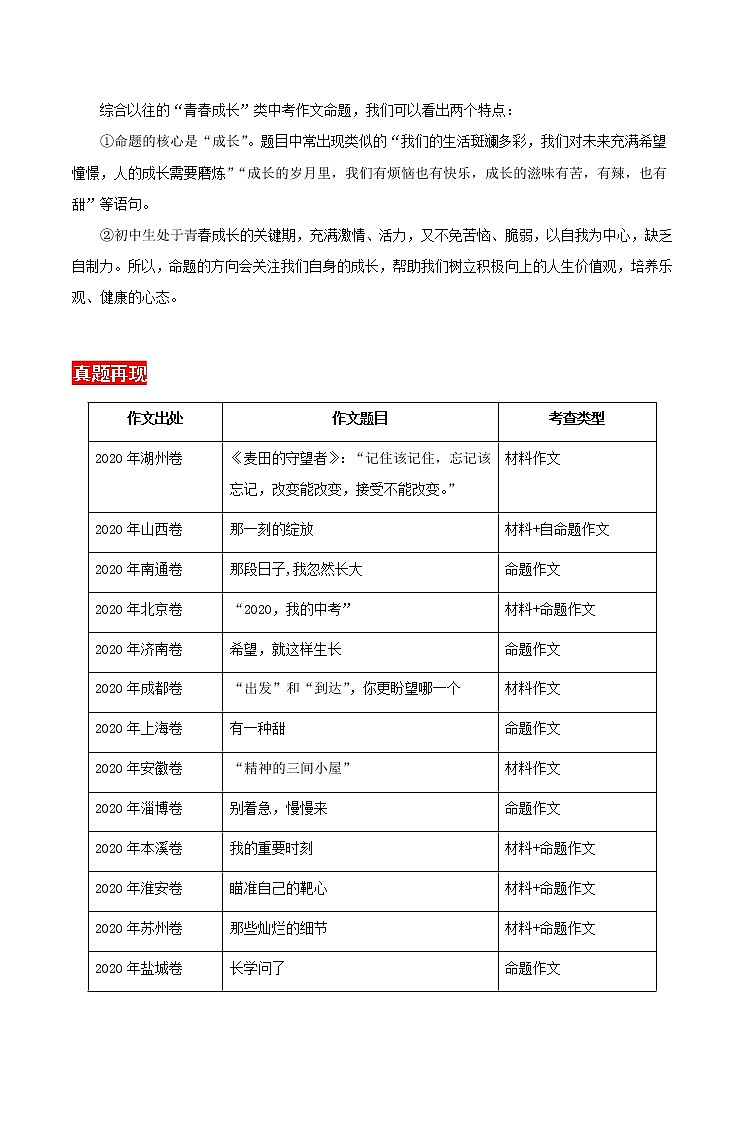 主题01  青春与成长-2021年中考语文考前必背满分作文第2页