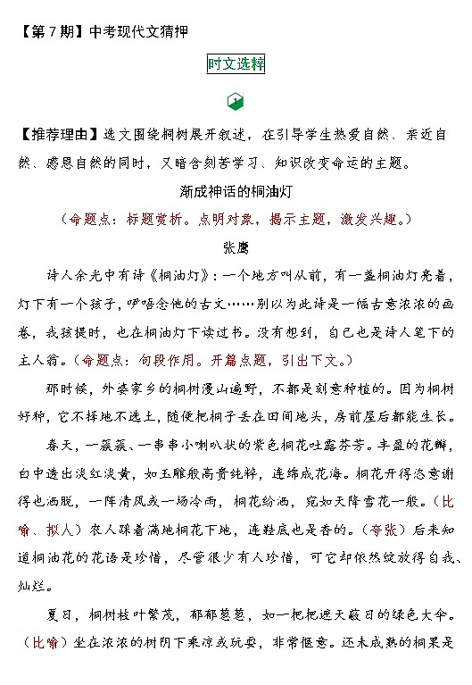 【第7期】中考现代文猜押 32开第1页