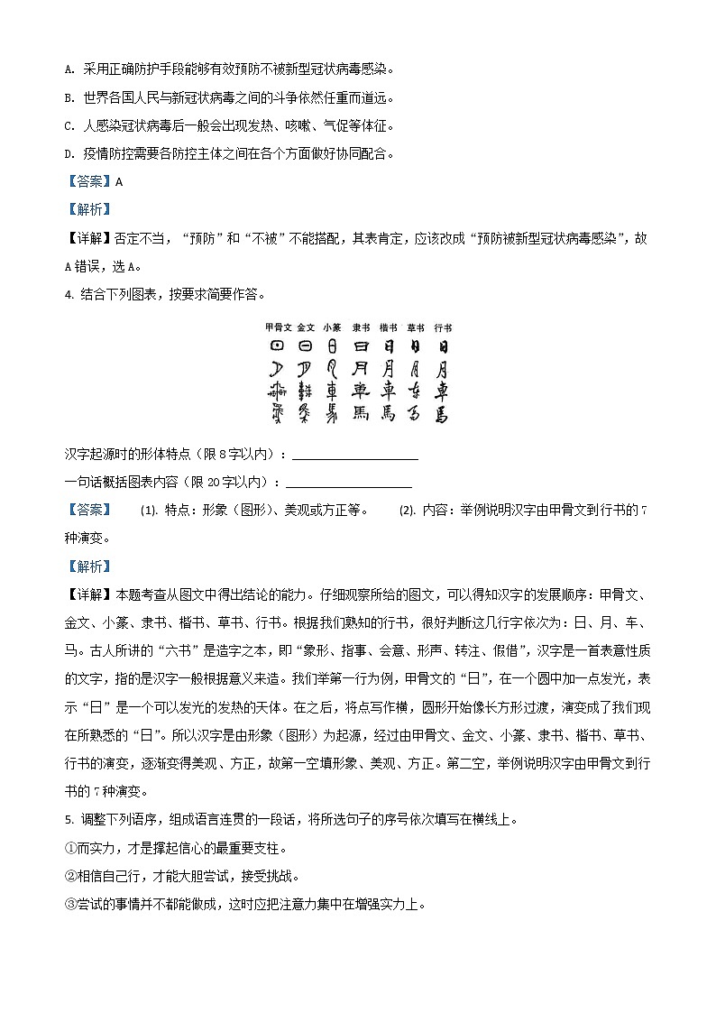 2020年中考真题解析 语文（四川宜宾卷）精编word版02