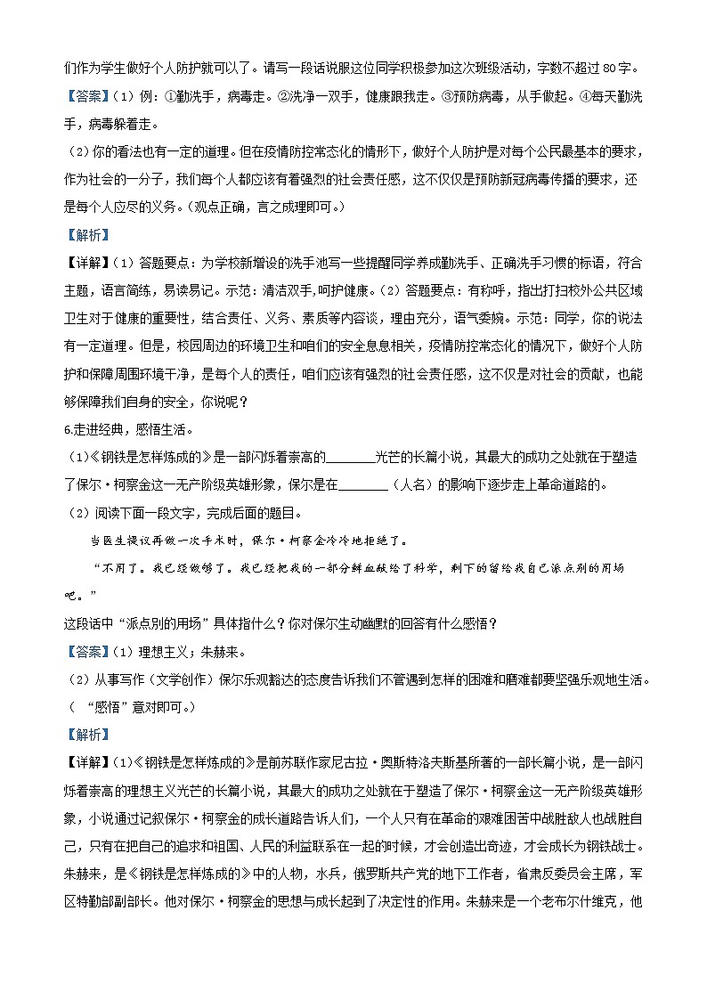 2020年中考真题解析 语文（湖北咸宁卷）精编word版03