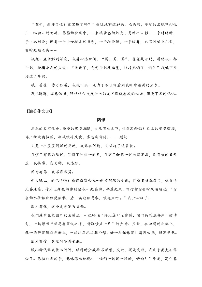 中考作文题及满分作文范文汇编：陪伴（7篇）教案第3页