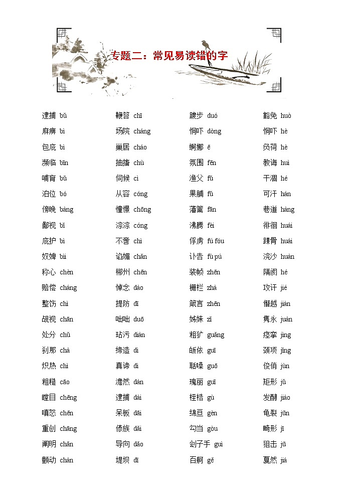 预热训练02  常见易读错的字-2021年中考语文十大专题预热训练试卷01
