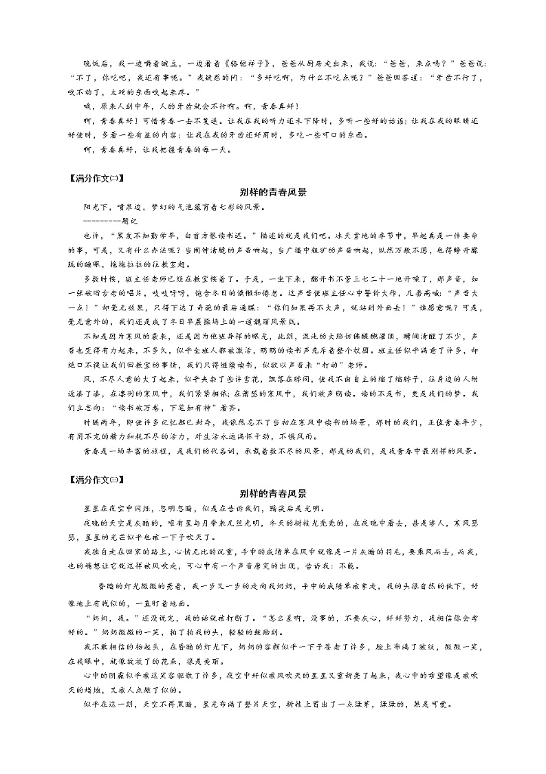 中考满分作文写作指导：别样的青春风景（附文体详解及范文展示6篇） 教案02