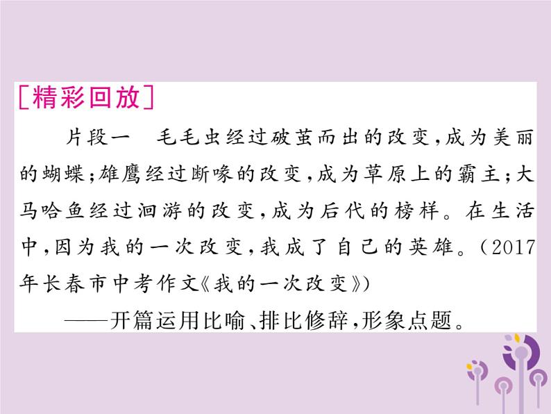 中考语文二轮写作专题突破（七）书写精美的语言ppt复习课件（附范文）第3页