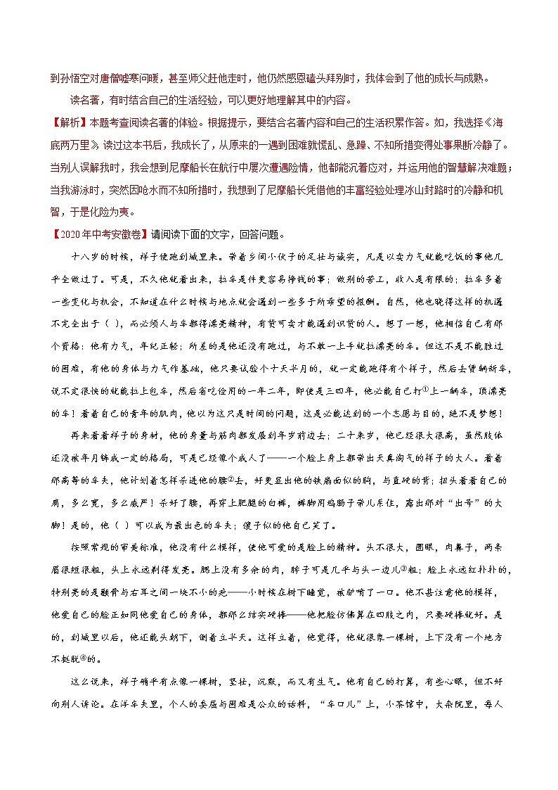 专题07 名著阅读-2020年中考语文真题分项汇编（全国通用）试卷03
