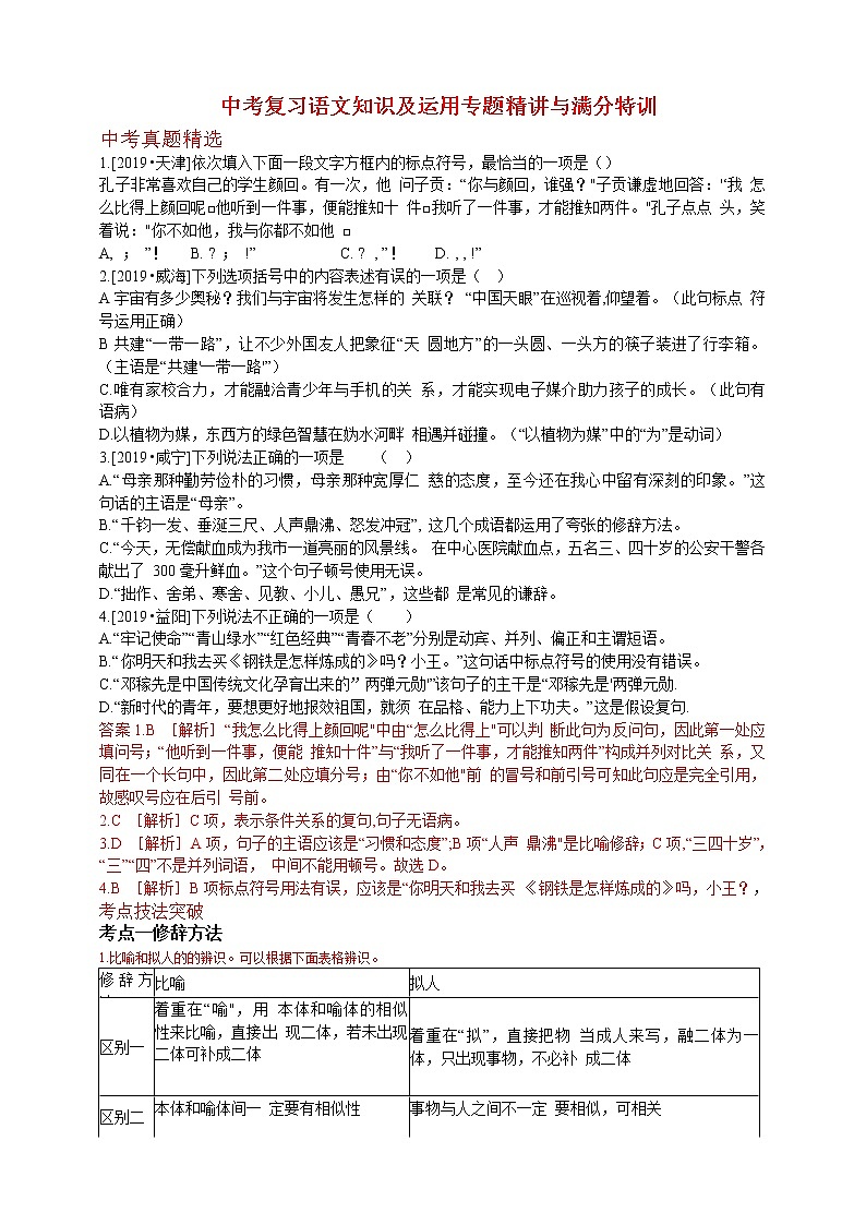 中考复习语文知识及运用专题精讲与满分特训第1页