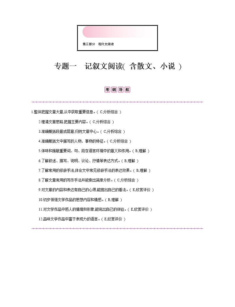 专题一　记叙文阅读(  含散文、小说  )01