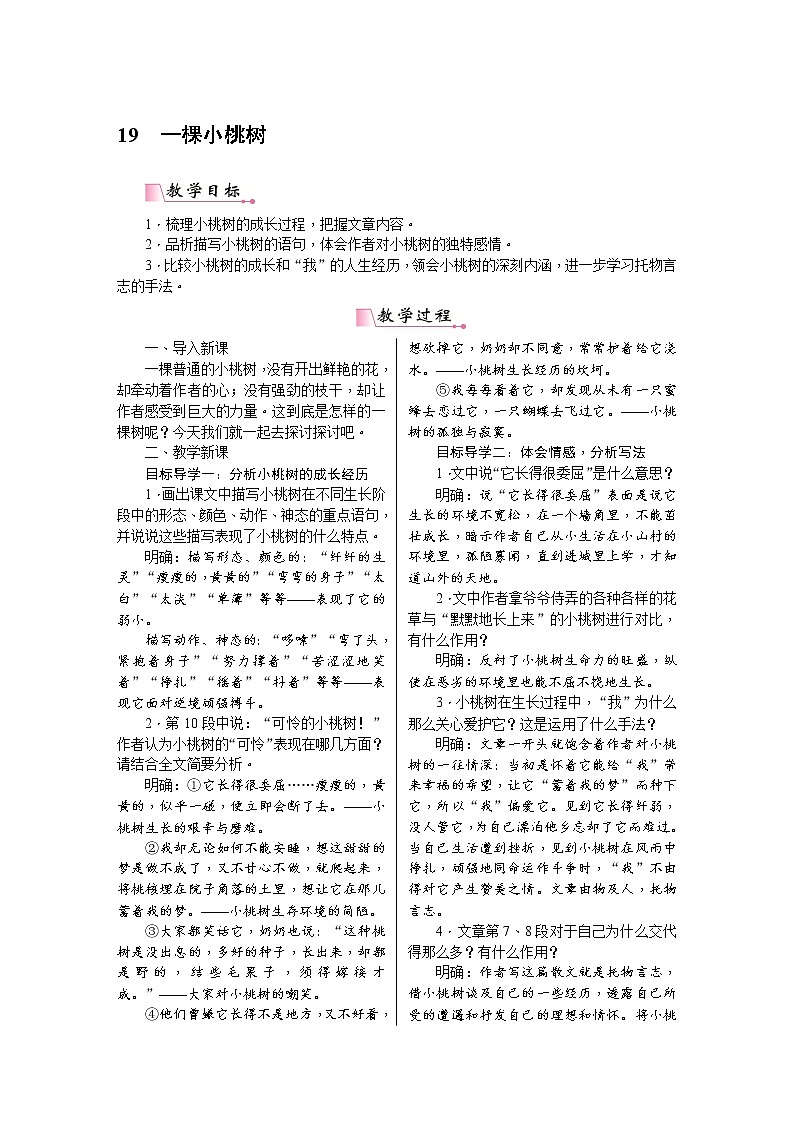 【部编版】七年级下册语文 19《一棵小桃树》（课件+教案+说课稿+素材）01