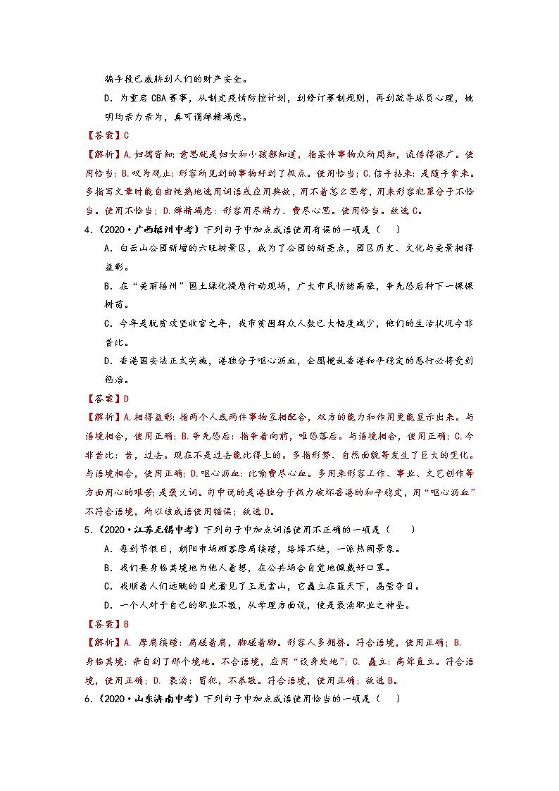 2021年语文中考冲刺练习之词语运用练习含答案02