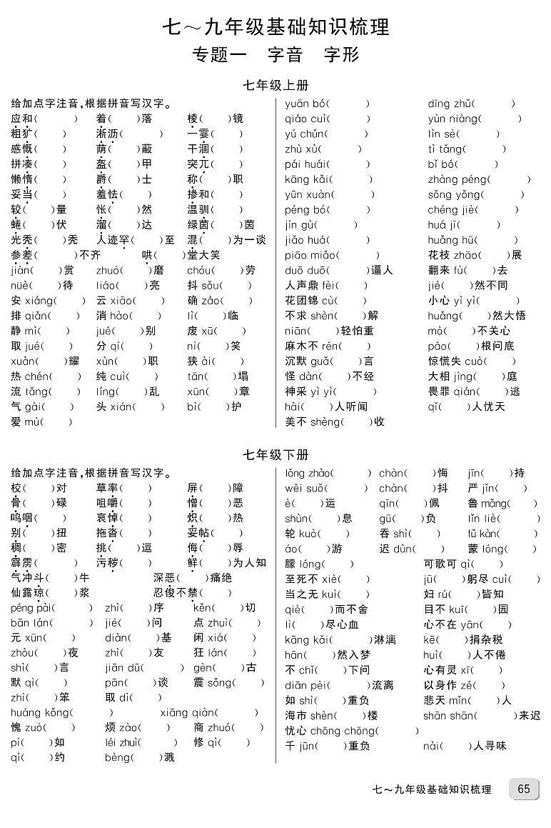 中考语文专题一 字音 字形01