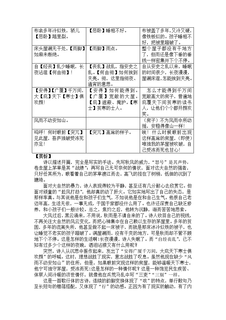 人教部编版语文八年级下册24杜甫《茅屋为秋风所破歌》中考知识点全扫描02