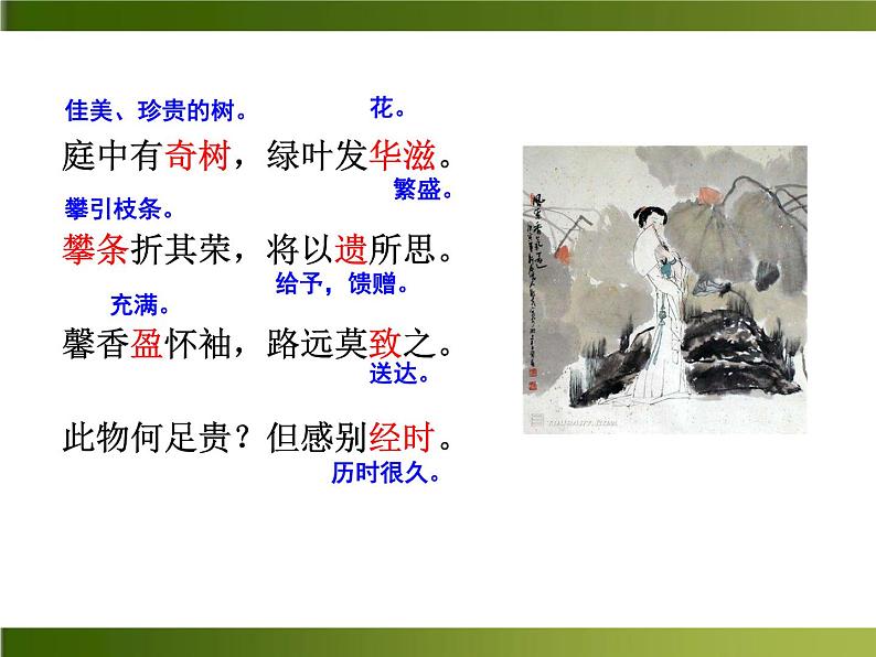 人教部编语文八年级上 课外古诗词1·庭中有奇树 课件04
