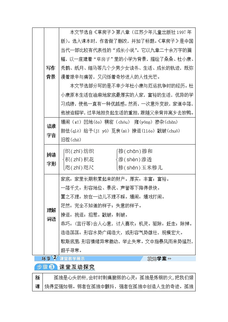 人教部编语文九年级上16 孤独之旅 教案02