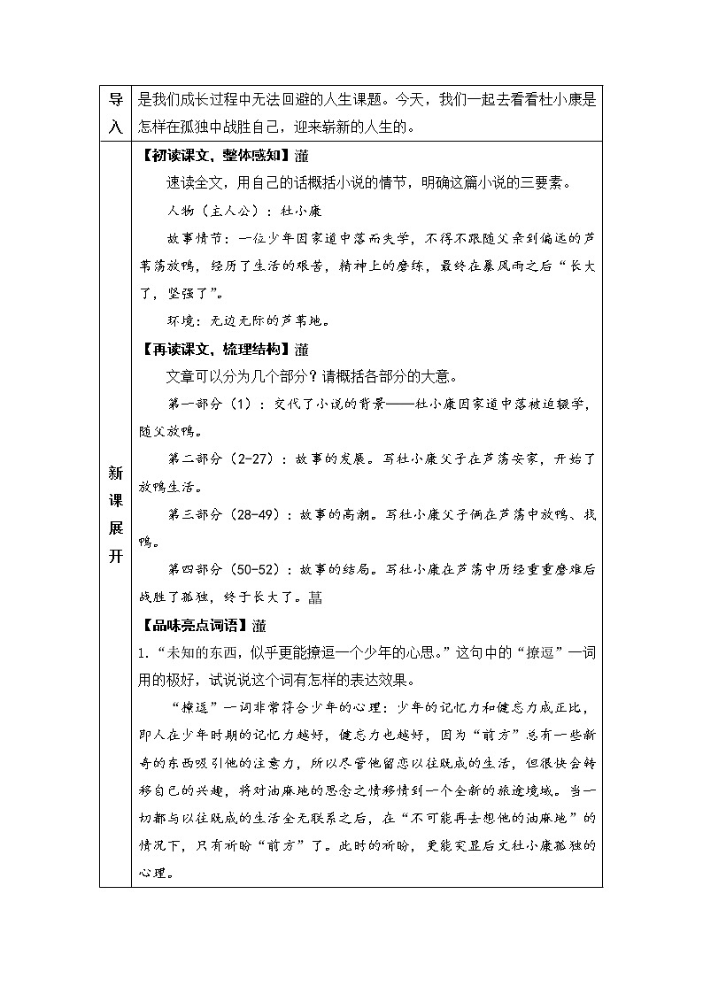 人教部编语文九年级上16 孤独之旅 教案03