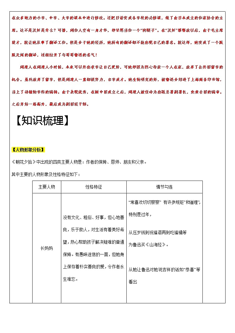 【机构专用】16 《朝花夕拾》2 讲义—2020年六年级升七年级语文暑假辅导02