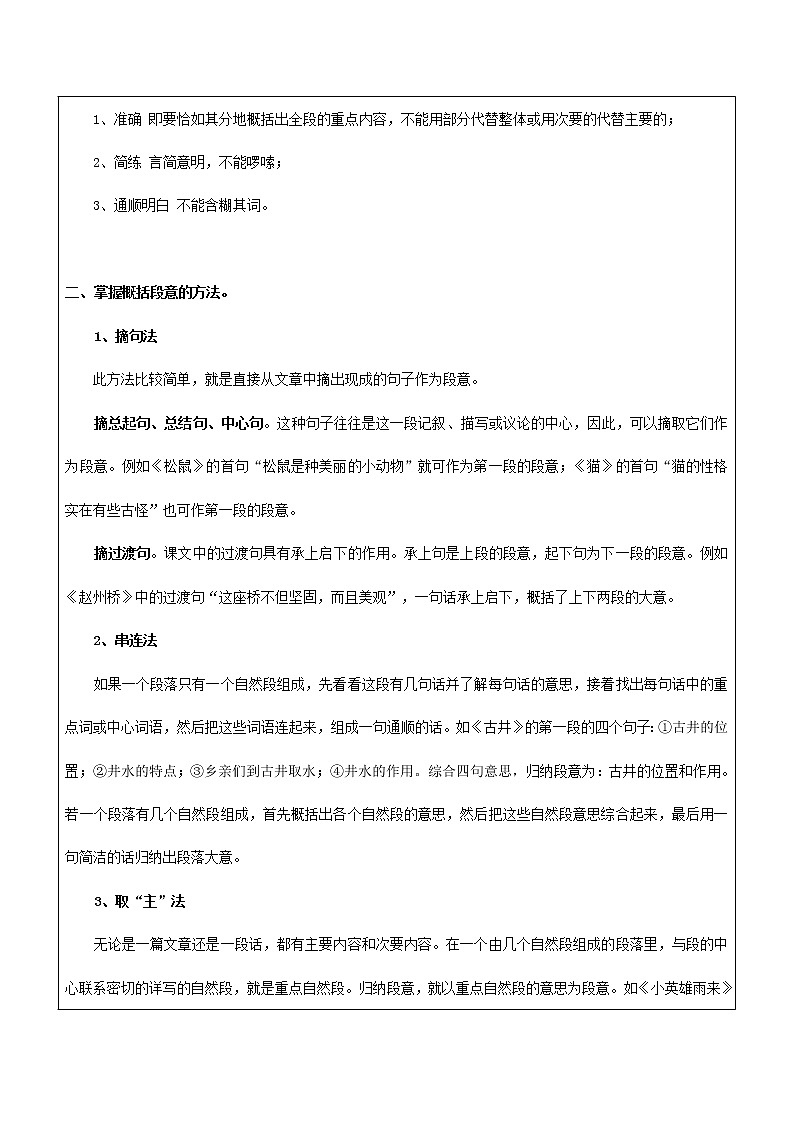 【机构专用】20 记叙文之概括段意&文章主要内容 讲义—2020年六年级升七年级语文暑假辅导02