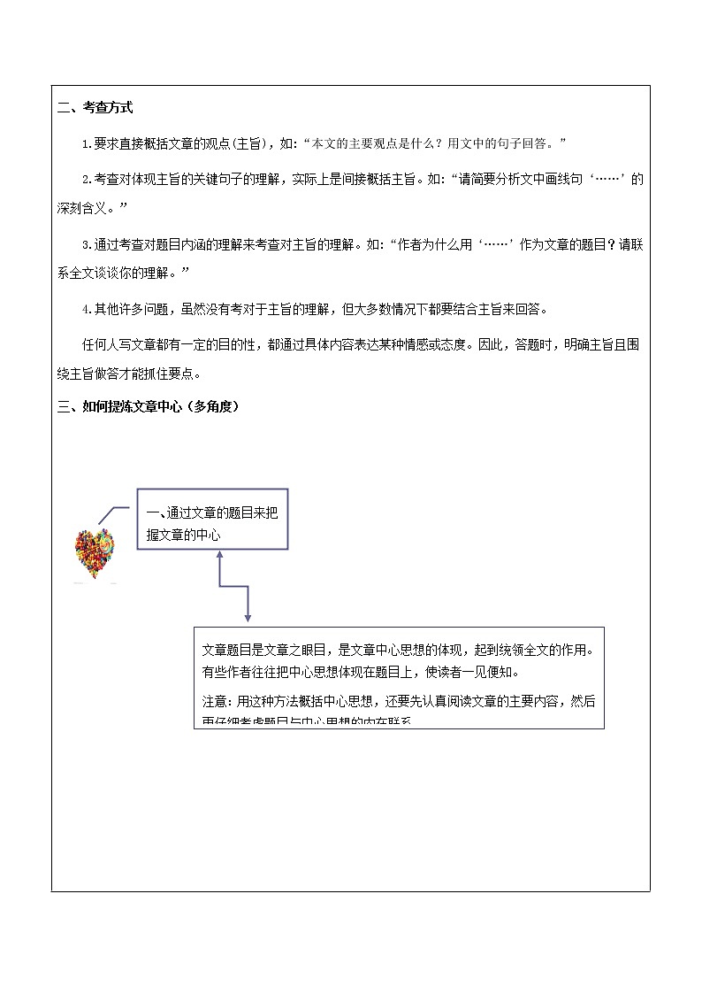 【机构专用】23 记叙文之归纳文章主旨 讲义—2020年六年级升七年级语文暑假辅导02