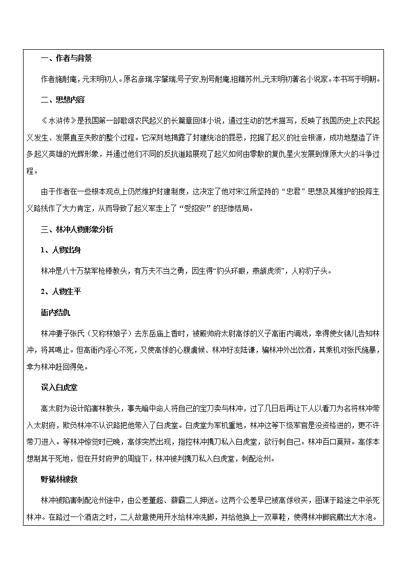 【机构专用】《水浒传》之林冲 讲义—八年级升九年级语文暑假辅导02