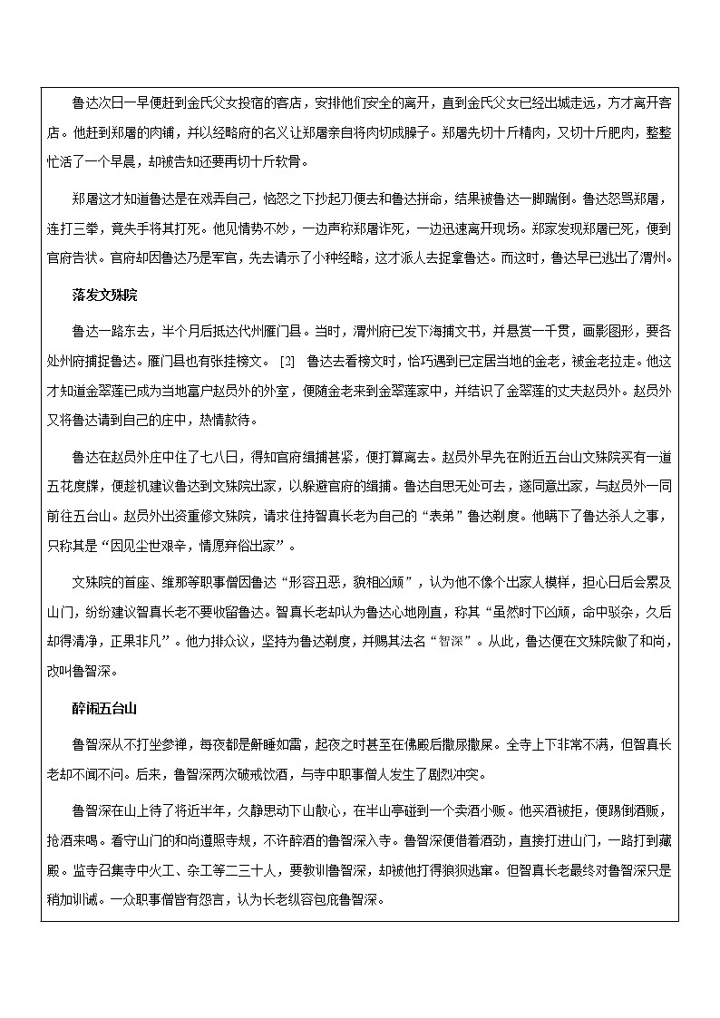 【机构专用】《水浒传》之鲁智深 讲义—八年级升九年级语文暑假辅导03