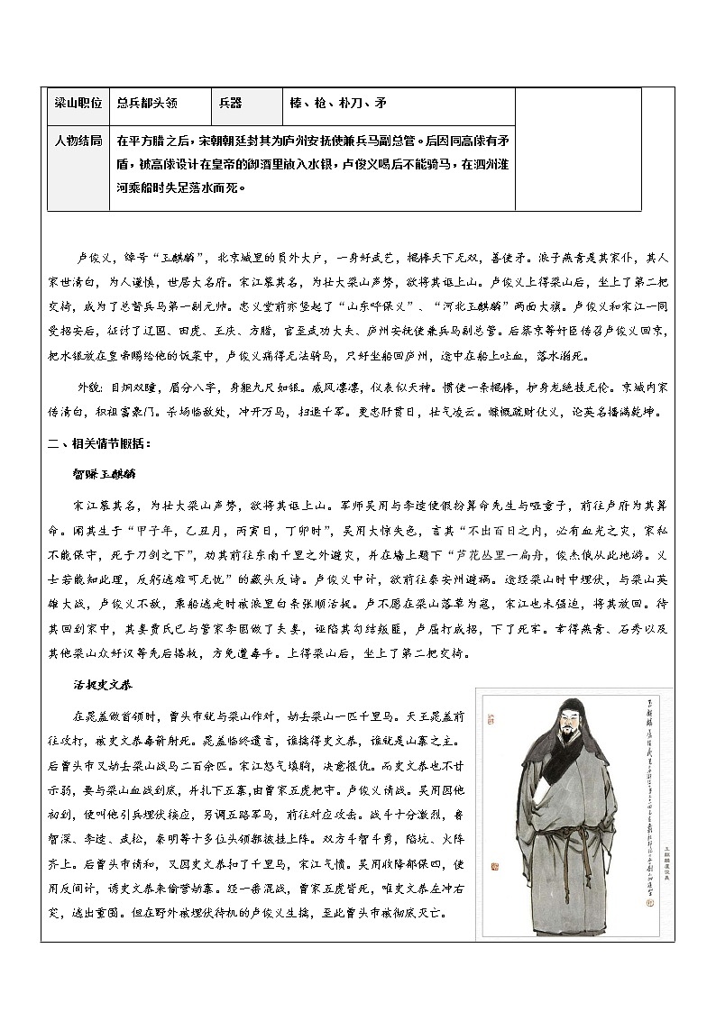 【机构专用】《水浒传》之卢俊义、吴用 讲义—八年级升九年级语文暑假辅导第2页