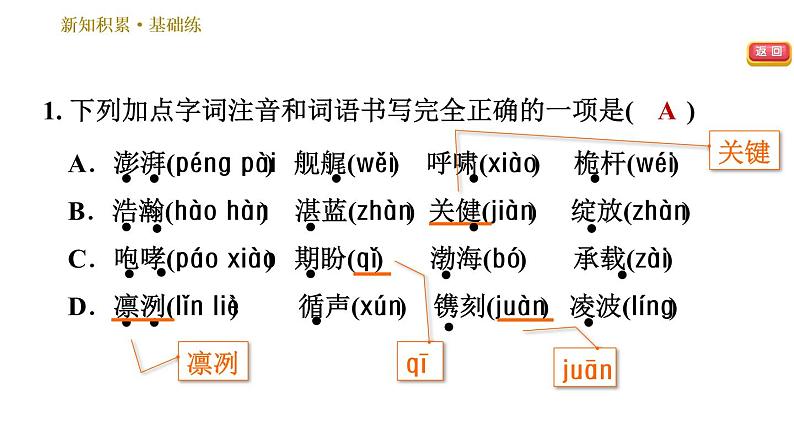 部编版八年级上册语文习题课件 第1单元 4 一着惊海天——目击我国航母舰载战斗机首架次成功着舰第4页