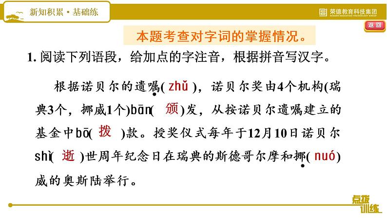部编版八年级上册语文习题课件 第1单元 2 首届诺贝尔奖颁发第5页